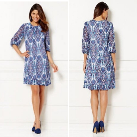 EVA MENDES Lightweight Sabrina Patterned Dress, S - Picture 2 of 13